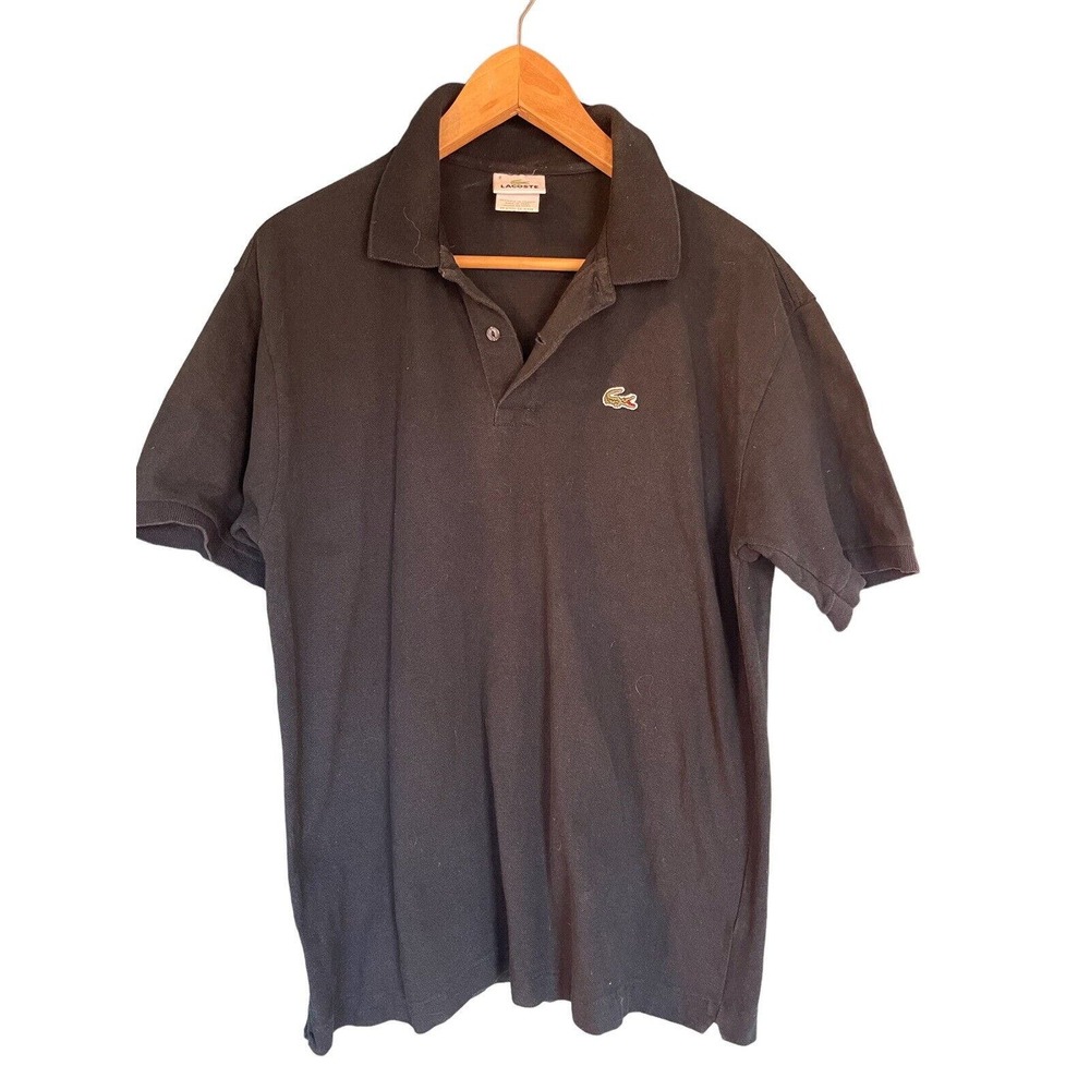 LACOSTE Mens Polo Shirt Size 7 2XL Black 100% Cotton Alligator Logo